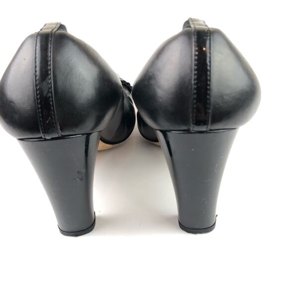 Chanel Black Lambskin Leather Ruffle CC Logo Patent Cap Toe Heels. Authentic. - Picture 9 of 14